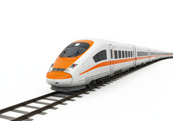 Modern HighSpeed Rail Train on Tracks Against White Background