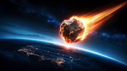 Fiery meteor streaks towards earth during night