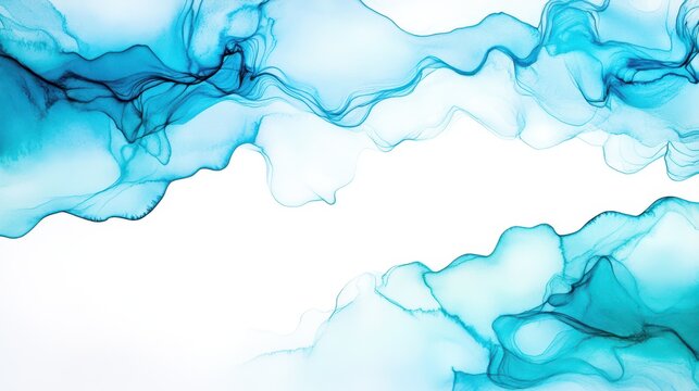 Ethereal Aqua Flow: A vibrant display of abstract aqua ink gracefully swirls across the canvas, creating an elegant dance of color and form. It embodies fluid, energy, and calm emotion.