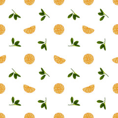 Seamless Pattern of Sliced Oranges Fruit and Leaves