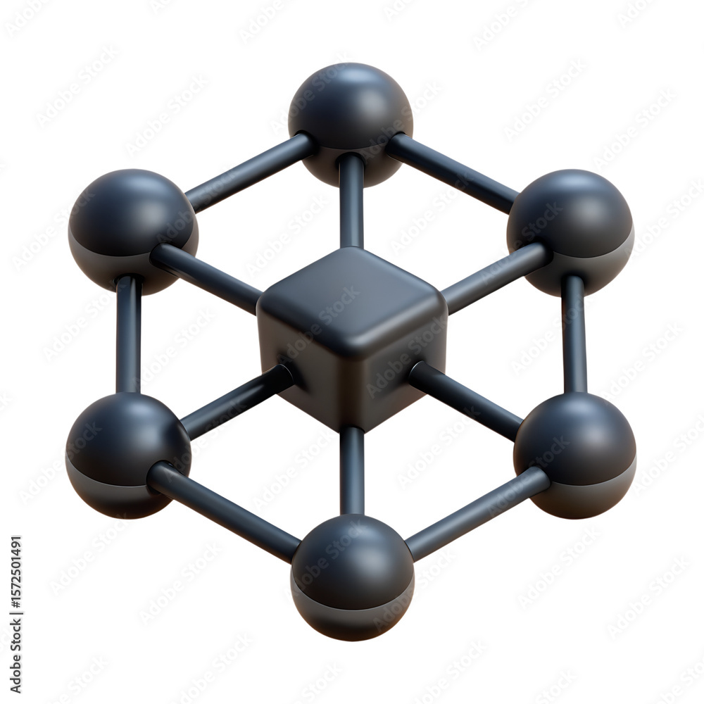 Poster 3d black network node icon with connecting lines