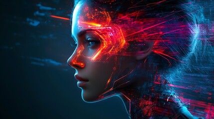 Woman with Digital Overlay Futuristic Tech Concept