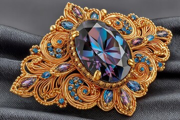 Intricate sapphire petal shape brooch high resolution picture