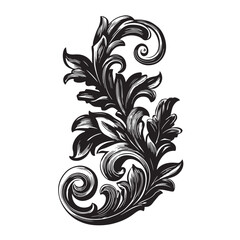 Abstract floral background with vintage black rose and leaf swirl pattern illustration