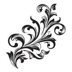 Abstract floral background with vintage black rose and leaf swirl pattern illustration