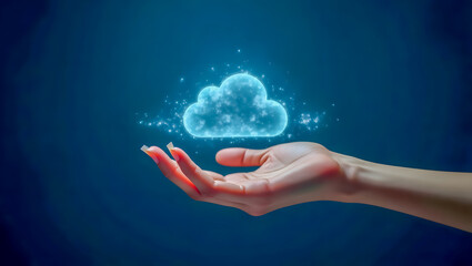 Human Hand Interacting with Holographic Cloud Storage Interface in 4K