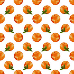 Mandarin Oranges Fruit With Leaves Seamless Pattern