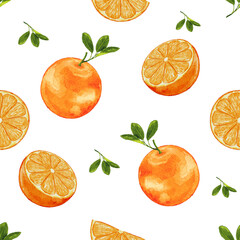 Oranges Fruit With Leaves and The Sliced Seamless Pattern