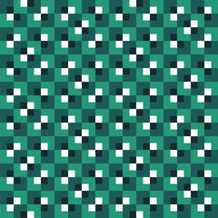 Pattern created from small dark forest green squares in teal green squares and small white squares in emerald green squares