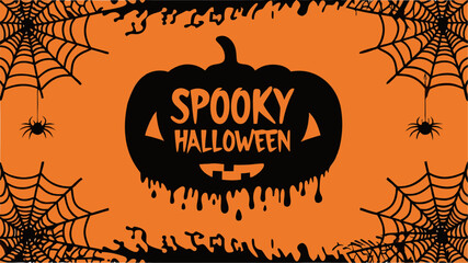 This vector illustration captures a spooky Halloween night with pumpkins, bats, and a full moon, perfect for a dark October holiday celebration card design