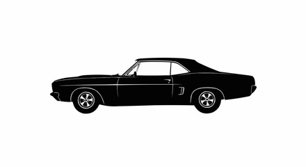 Fototapeta premium Classic Vintage Car Side View Silhouette Isolated on White Background