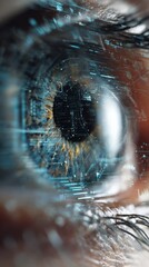 Dynamic closeup of a human iris interwoven with cuttingedge graphical representations of big data analytics and AI metrics capturing the essence of enhanced vision and the future of