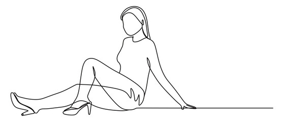 Continuous line art of a woman posing in a bikini. The concept of a stylish career woman. This icon is for an advertisement for an underwear product.