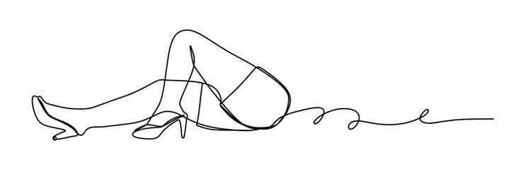 Continuous line art of a woman's feet wearing high heels. A stylish career woman concept. This icon is for an advertisement for a shoe brand.