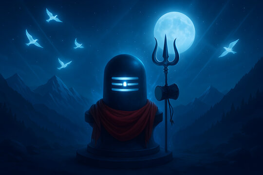 Mahadev illustration for Shivratri, Lord Shiva and Shivling illustration 
