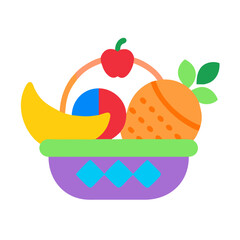 Fototapeta premium Colorful fruit basket with apple, banana, and orange illustration 