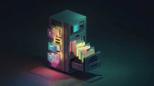 Neon Filing Cabinet Archiving Animation