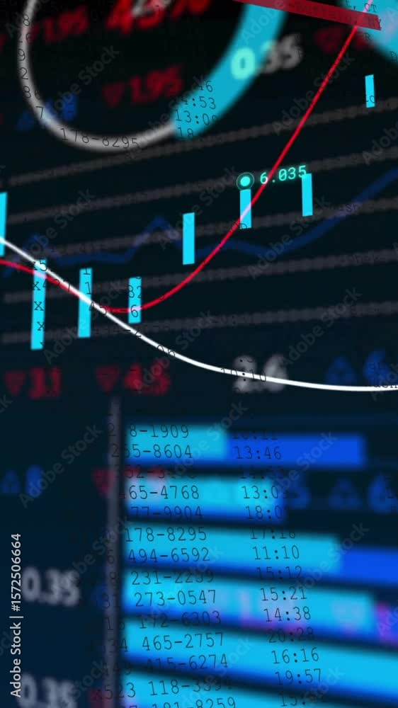 Poster animation of financial data processing on black background