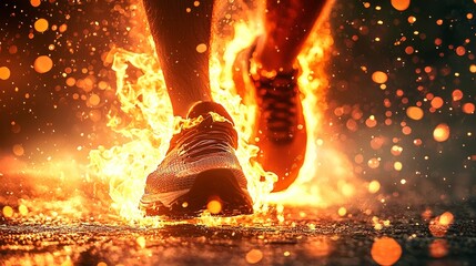 An eruptive display of power with flames surrounding the footwear.