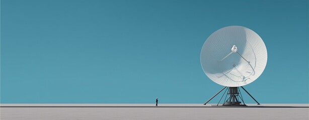 Ethereal Antennae: A towering satellite dish stands sentinel beneath an endless expanse of sky, its presence conveying a sense of scientific ambition, vastness, and technological achievement.