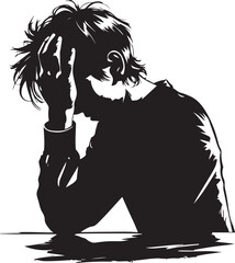 Silhouette of Depressed Man Holding Head in Hands