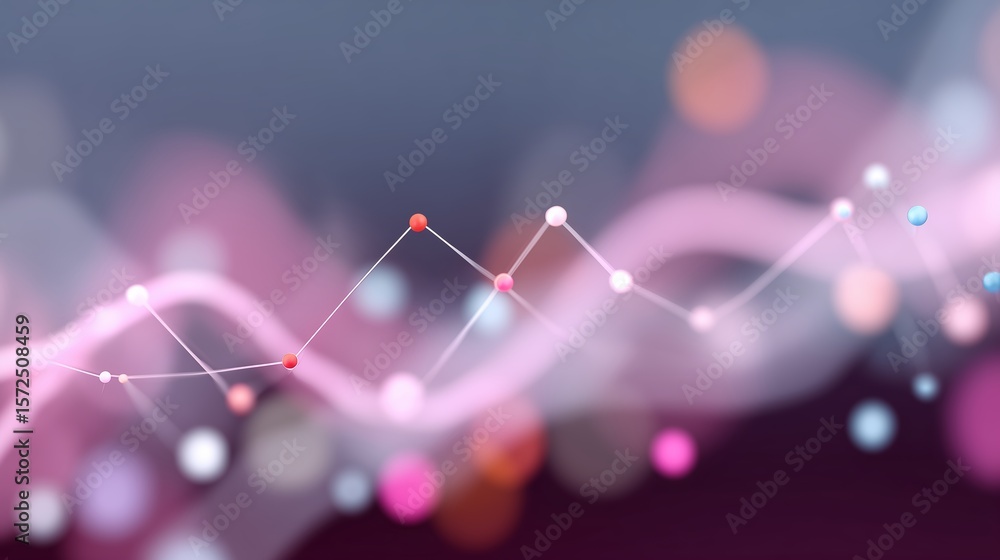 Poster data visualization showcases dynamic trends with colorful nodes and smooth lines in a modern graphic