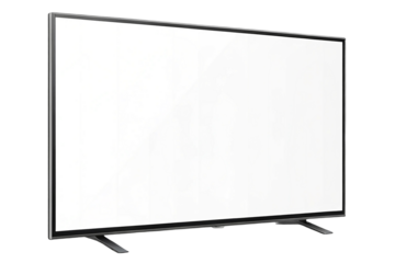 Modern flat screen television with blank white screen isolated on transparent background