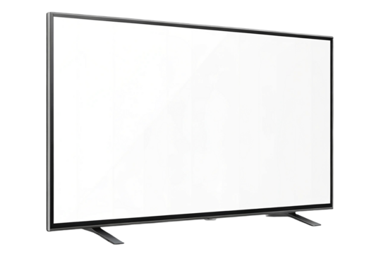 Modern flat screen television with blank white screen isolated on transparent background