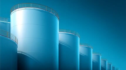 Industrial Storage Tanks: A striking visual of industrial storage tanks, standing tall and gleaming against a bold blue backdrop, reflecting the power and innovation of modern industry.