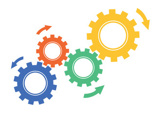 Process realization, concept teamwork, interconnections - vector.