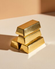Gold Bullion Stack: A meticulously composed image of stacked gold bars. The radiant gleam of the gold symbolizes wealth, prosperity, and financial stability.