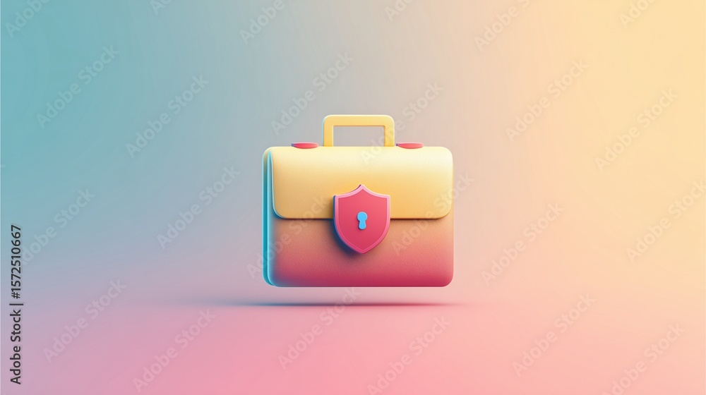 Poster digital briefcase with protection: a digital briefcase icon, a symbol of secure business and data pr
