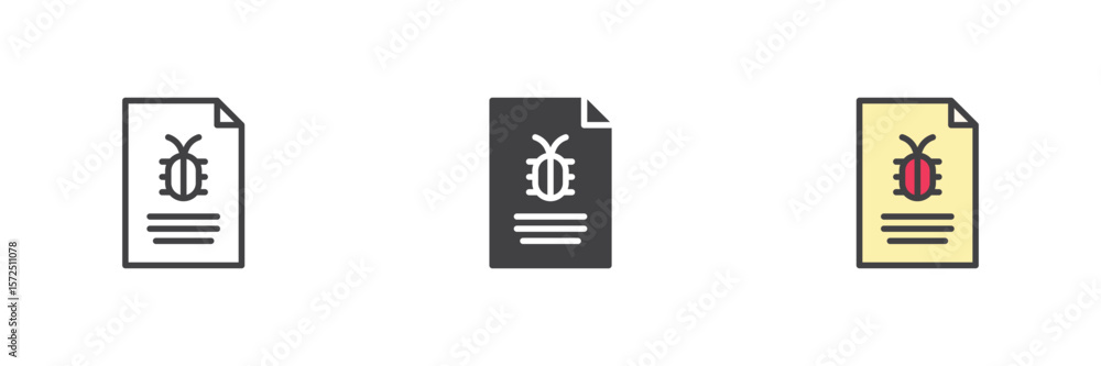 Poster infected file icon set in line, solid and filled outline style