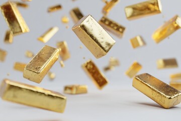 Gold bars falling in air