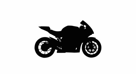 Obraz premium Racing Motorcycle Silhouette Side View Isolated on White Background