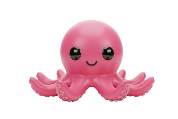 Cute pink cartoon octopus with smiling face, isolated on transparent background for children's designs, marine themes, and playful branding.