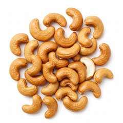 Obraz premium Pile of roasted cashews isolated on a white