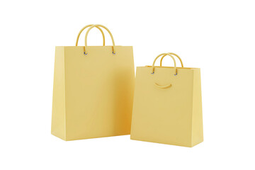 Two yellow shopping bags of different sizes, isolated on transparent background for retail, e-commerce, promotions, and consumer graphics.