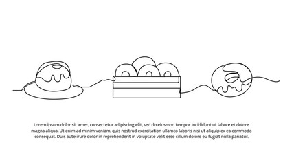 Continuous line cake. Single line decorative element drawn on white.