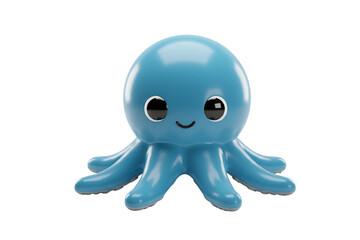 Fototapeta premium Cute blue cartoon octopus with smiling face, isolated on transparent background for children's designs, marine themes, and playful branding.