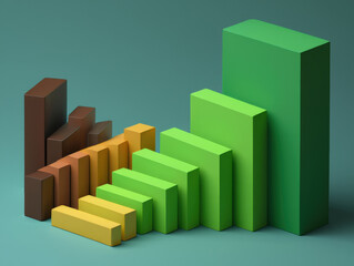 Ascending Heights A Colorful Bar Graph with Brown, Yellow, and Green Blocks on a Green Background Representing Gradual Growth and Positive Trends in Data Analysis