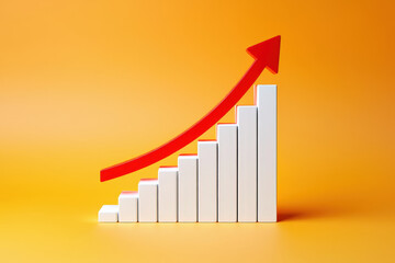 Ascending Success A Red Arrow Climbs a White Bar Graph Against an Orange Backdrop Symbolizing Upward Trends and Positive Business Performance in a Dynamic Market