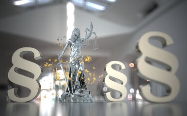 3D illustration - Lady Justice Statue Stardust Paragraphs