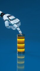 Robot touch battery. 3D illustration.