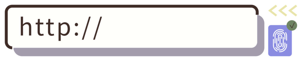 URL search bar with secure lock indicator and fingerprint symbol for authentication. Ideal for cybersecurity, web access, data protection, online security, privacy, browsing, user login themes. A