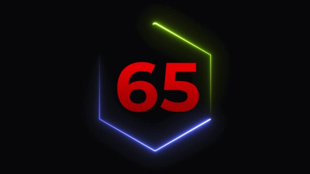 60-70  countdown timer animation, 60-70 counting down  neon number	