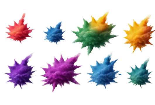 Colorful powder explosions on a white background. The explosions are various colors and shapes and are likely intended for use in graphic design.

