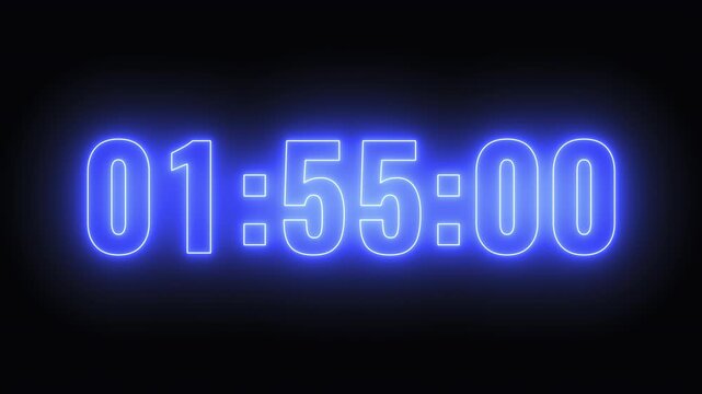 Animation of glowing neon 2 minute countdown timer .2 minute stopwatch , analog neon clock icon animation .
