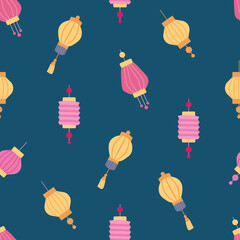 Seamless pattern with lanterns. Mid-autumn festival.