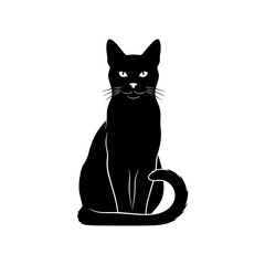 Fototapeta premium Sitting Black Cat with White Whiskers